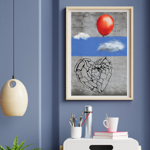 Affiche Graffiti Street Art Light-Heart ballon rouge