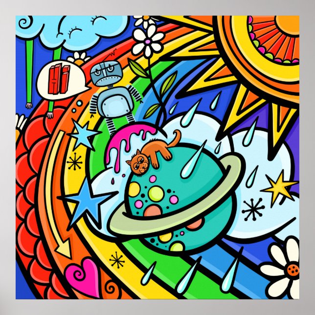 Affiche Graffiti Street Art Rainbow Weather Funky Cartoon (Devant)