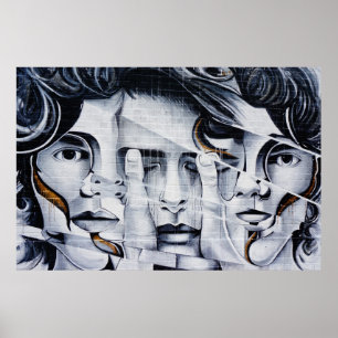 Affiche Graffiti Street Art Visages noir et blanc