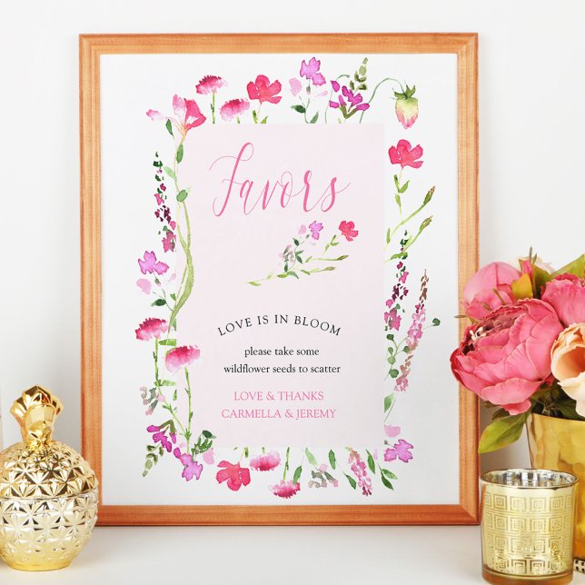 Affiche Graines de Fleur Sauvage Rose Faveurs de Salle de  (Favor table sign sign from my Pink Wildflower Collection. )