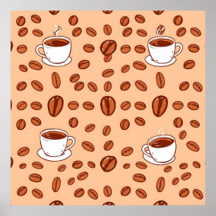 Affiche Grains de Café Tasses Motif Cosy