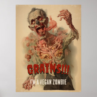 Affiche Grains Je suis un Vegan Zombie Drôle Horreur Vinta