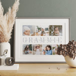 Affiche Grammie 7 Photo Grandchildren Collage<br><div class="desc">Créez un doux souvenir mariage pour une grand-mère bien-aimée avec ce montage photo. Customisez avec sept photos. "GRAMMIE" apparaît dans le centre en lettres grises douces avec les noms de ses petits-enfants,  ou un message personnalisé,  superposé. Parfait pour les anniversaires,  la fête des mères ou la fête des grands-parents.</div>