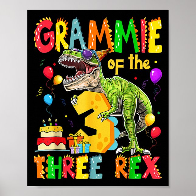 Affiche Grammie Des Trois Rex 3e Anniversaire Dinosaur (Devant)