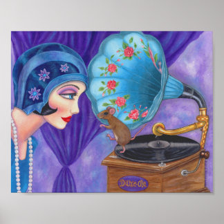 Affiche Gramophone Flapper Girl Roaring Twenties Souris