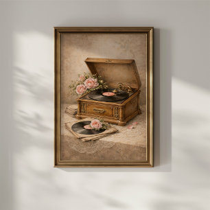 Affiche Gramophone Vintage avec Roses