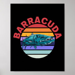 Affiche Grand Barracuda Cuda Pêche Faune Eau salée Fi