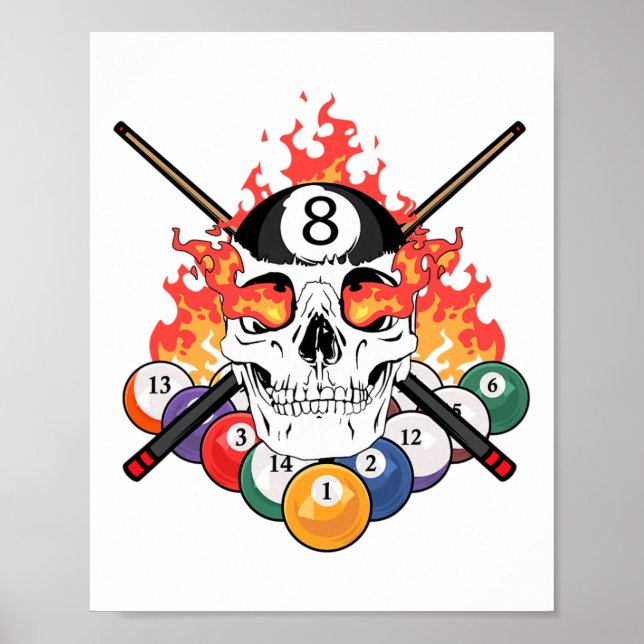Affiche Grand Billard Joueur Crâne Billard Cue Ll (Devant)