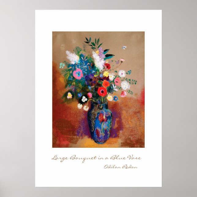 Affiche Grand bouquet dans un vase bleu par Odilon Redon (Devant)