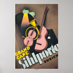 Affiche Grand Café Sihlporte Zurich Suisse Vintage