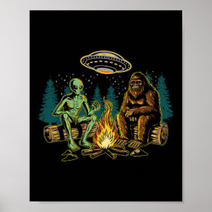 Affiche Grand campeur alien Bigfoot Sasquatch Ufo Feu de c