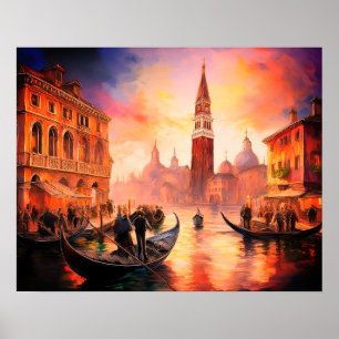 Affiche Grand Canal de Venise, Gondolas et San Marco  