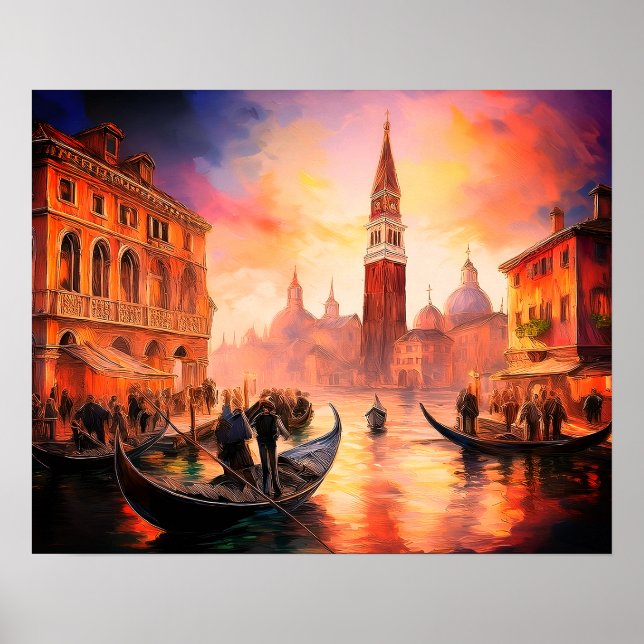 Affiche Grand Canal de Venise, Gondolas et San Marco | (Devant)