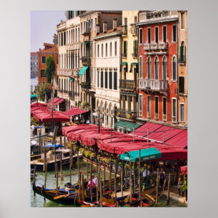 Affiche Grand Canal de Venise Italie avec bateaux gondoles