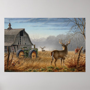 Affiche Grand Cerf Buck Confrontation à la ferme