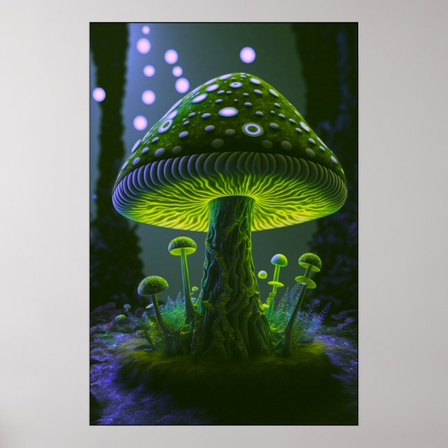 Affiche Grand champignon gris - Vert & Indigo (Devant)