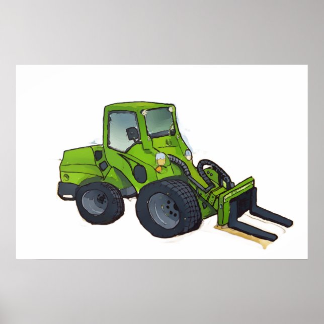 Affiche Grand chariot élévateur télescopique vert (Devant)