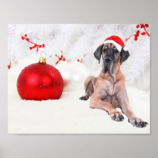 Affiche Grand chien Danse Casquette Joyeux Noël Ornement r (Devant)