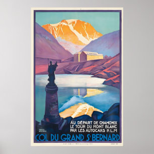 Affiche Grand col Saint-Bernard Valais Suisse Aoste