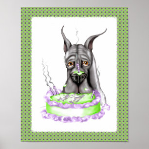 Affiche Grand Dane noir visage de gâteau d'anniversaire