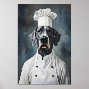 Affiche Grand Danois au Chapeau de Cuisinier Affiche, Drôl
