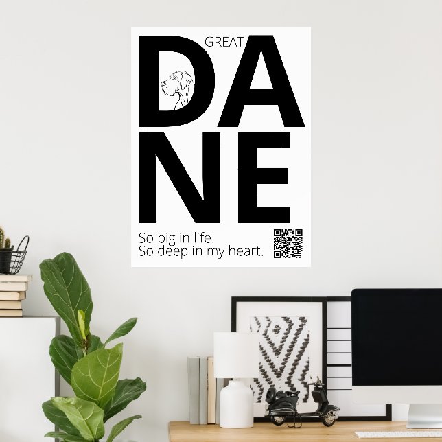 Affiche Grand Danois noir et blanc Minimal  (Bureau à domicile)