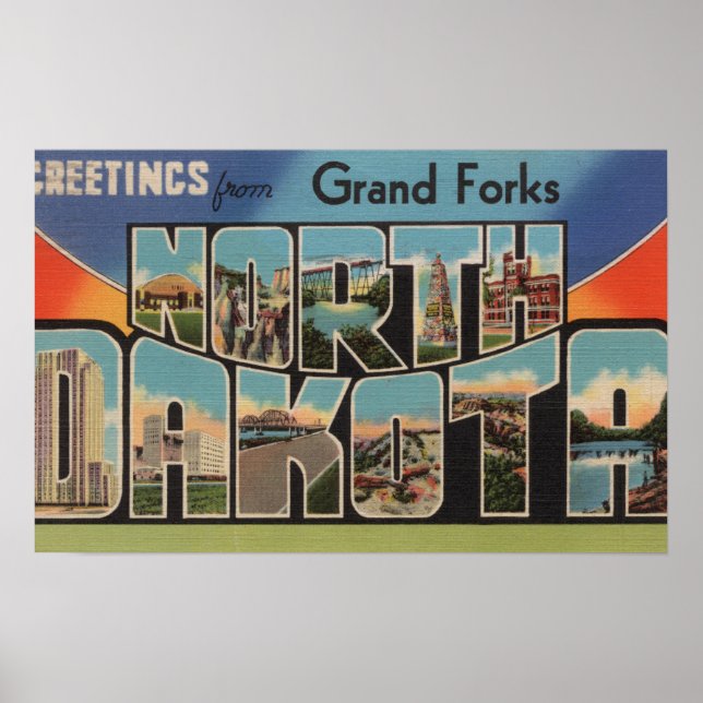 Affiche Grand Forks, Dakota du Nord - Lettre grande (Devant)