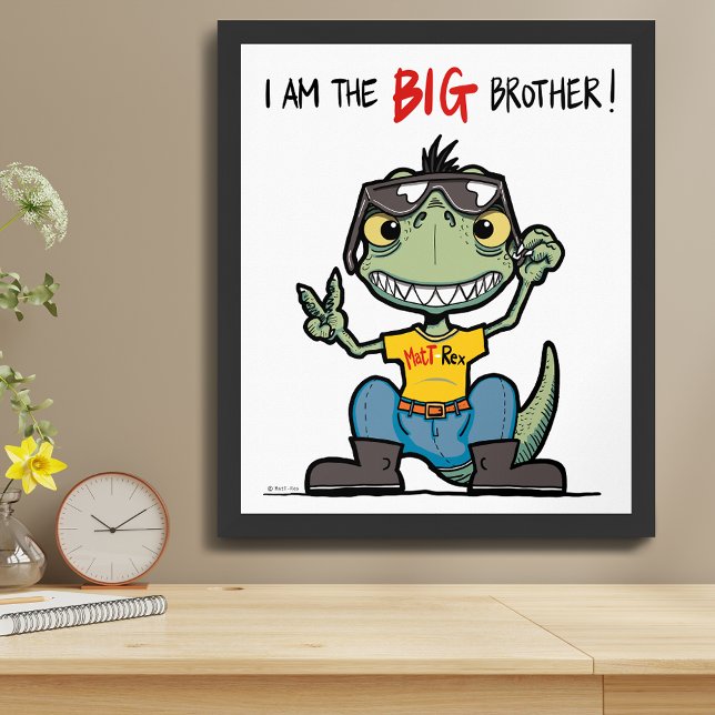 Affiche Grand frère Happy Green Dinosaur dessin (BIG brother Happy Green Dinosaur Cartoon Poster)