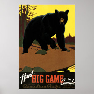Affiche GRAND JEU DE CHASSE AU CANADA Vintage voyage de la
