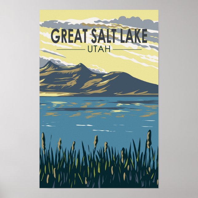 Affiche Grand lac salé Utah Voyage Art Vintage (Devant)