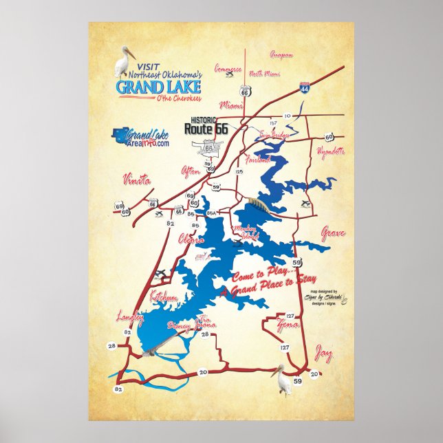 Affiche Grand Lake OK road map -faun (Devant)