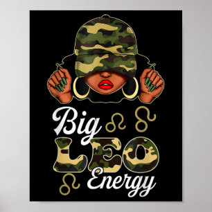 Affiche Grand Leo Énergie Femme Noire Camouflage Astrologi