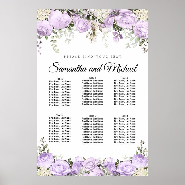 Affiche Grand Mariage Floral Violet 6 tables (Devant)