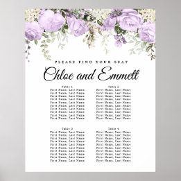 Affiche Grand Mariage Floral violet à 4 tables