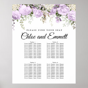 Affiche Grand Mariage Floral violet à 4 tables