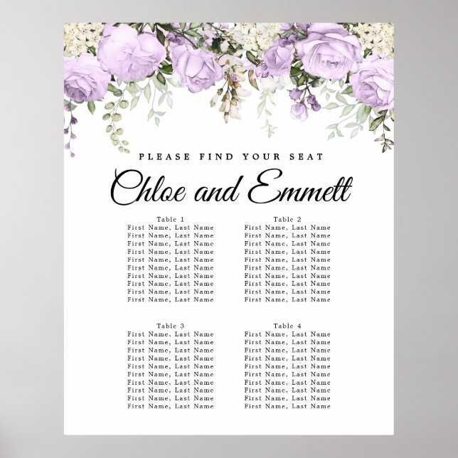 Affiche Grand Mariage Floral violet à 4 tables (Devant)