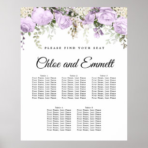 Affiche Grand Mariage Floral violet à 5 tables