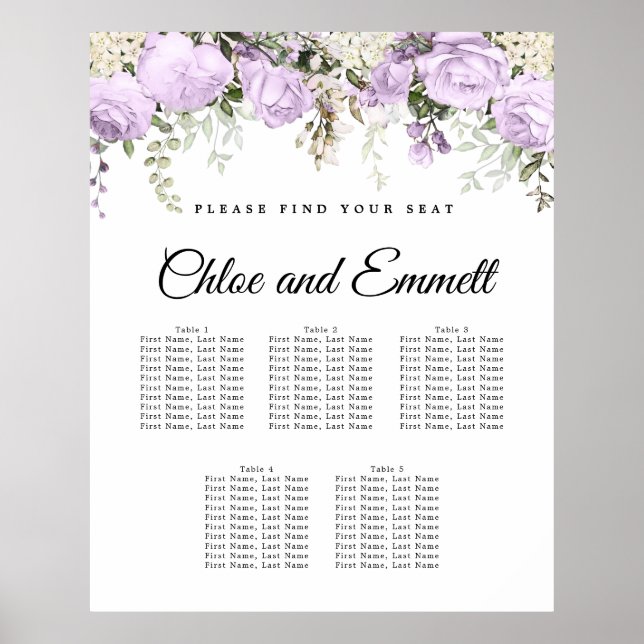 Affiche Grand Mariage Floral violet à 5 tables (Devant)