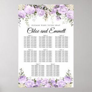 Affiche Grand Mariage Floral Violet à 8 tables