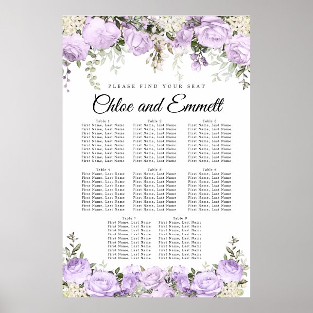Affiche Grand Mariage Floral Violet à 8 tables (Devant)