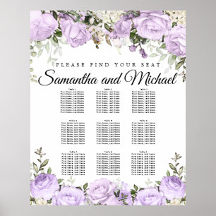 Affiche Grand Mariage Floral Violet à 9 tables