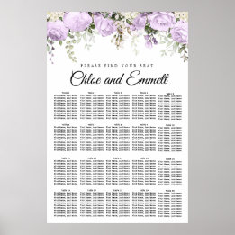 Affiche Grand Mariage Floral violet de 20 tables