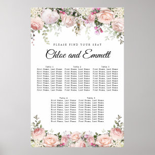 Affiche Grand Mariage rose Floral 5 tables