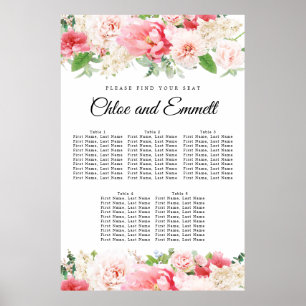 Affiche Grand Mariage rose Floral 5 tables