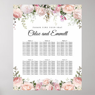 Affiche Grand Mariage rose Floral 6 tables