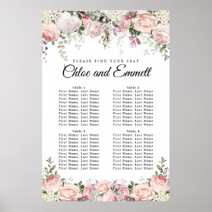 Affiche Grand Mariage rose Floral à 4 tables