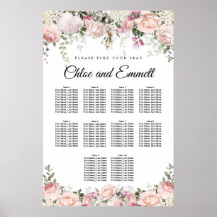 Affiche Grand Mariage rose Floral de 10 tables