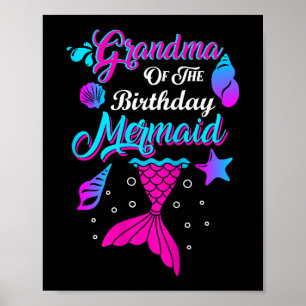 Affiche Grand-mère de la famille de sirène d'anniversaire
