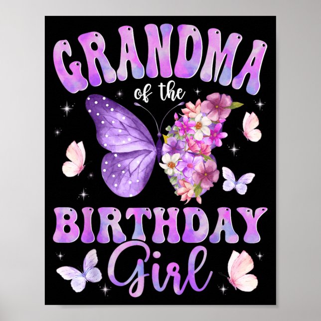 Affiche Grand-mère de la fête d'anniversaire papillon de l (Devant)