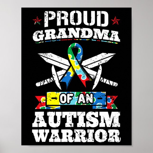Affiche Grand-Mère Fière D'Un Autisme Guerrier Autiste (Devant)
